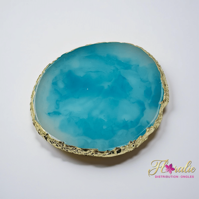 Plaquette Cristal – Bleu Océan avec contour doré